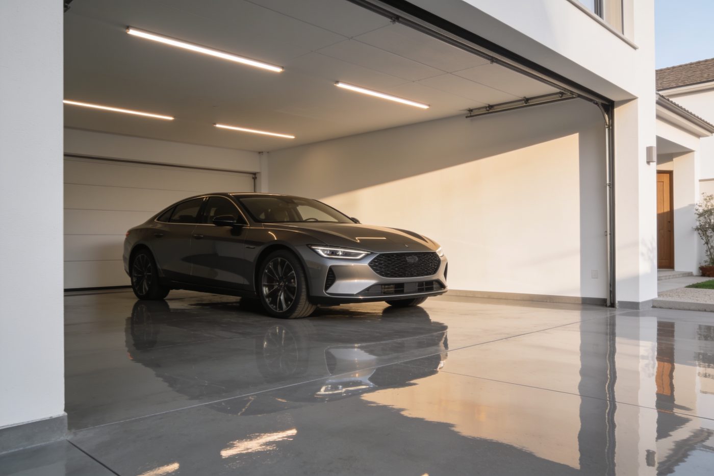 Epoxy floor in a villa garage