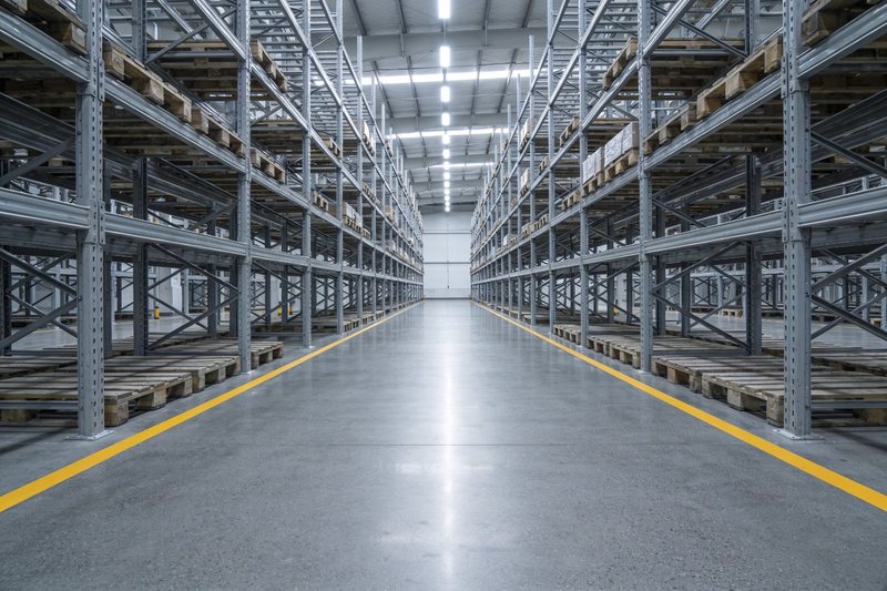 Epoxy resin floor in a warehouse