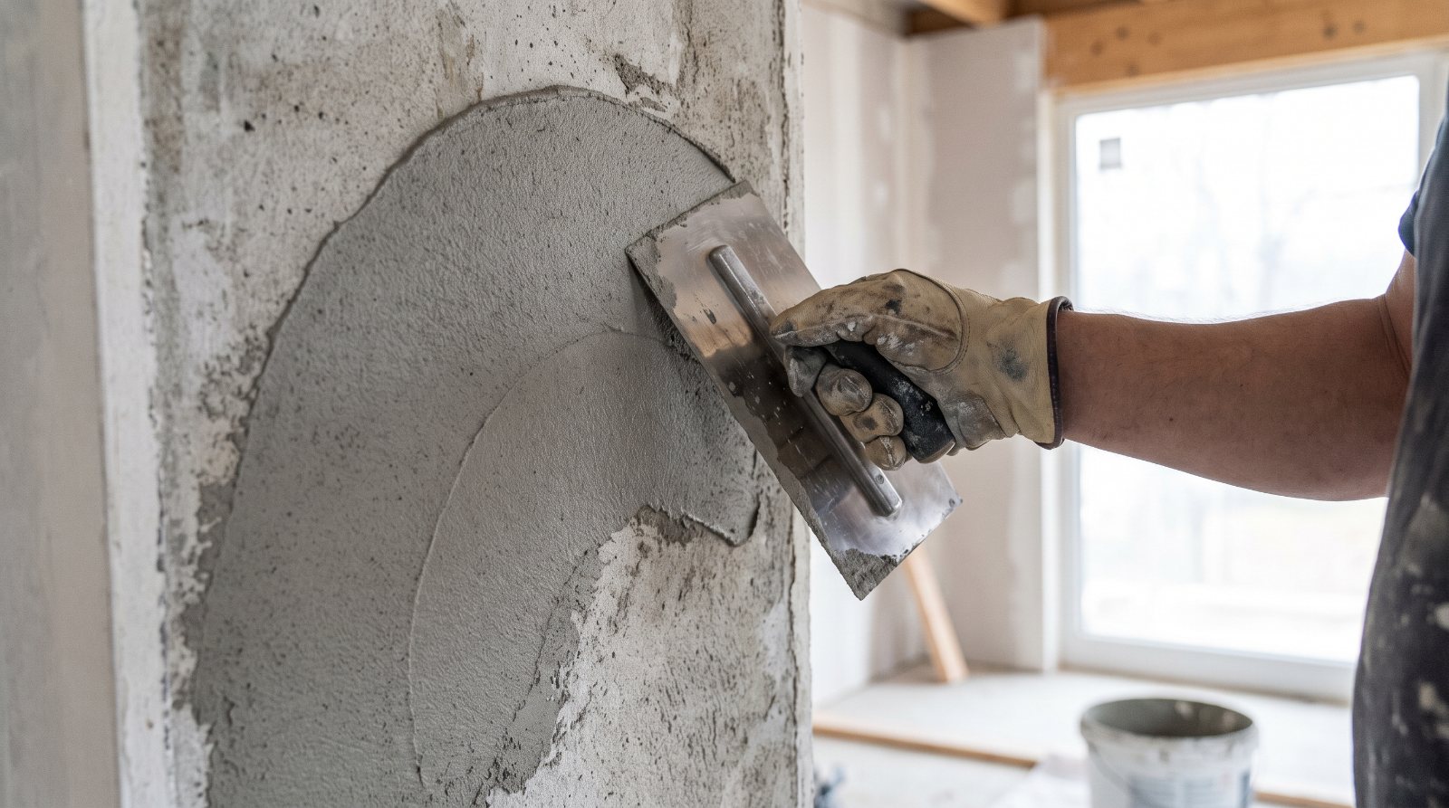 Microcement applicator at work