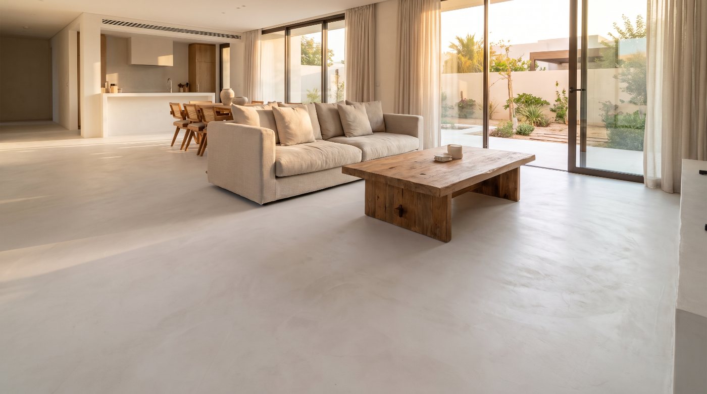 Microcement floor in a living room