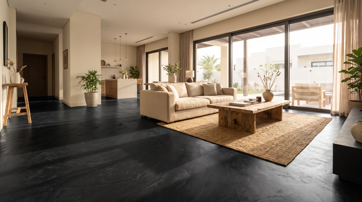 Microcement floor in a restaurant interior