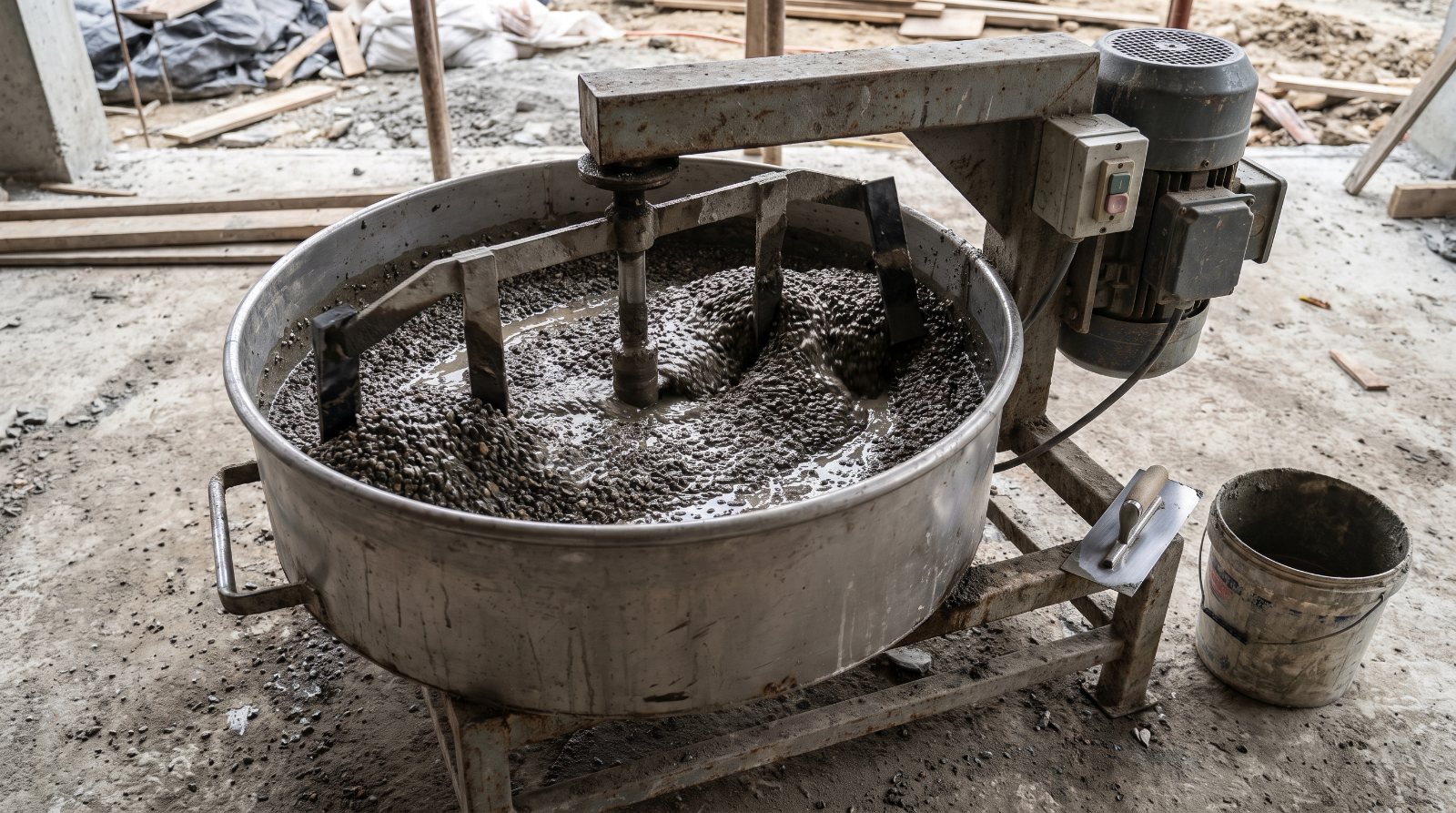 Forced-action pan mixer on site
